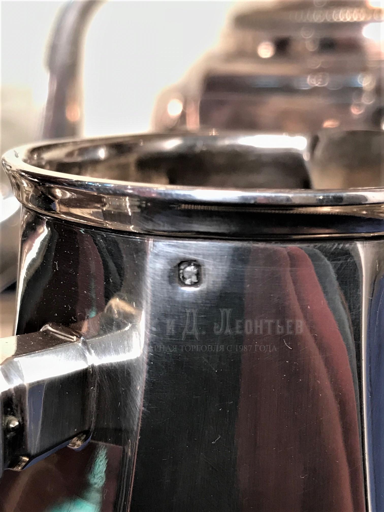 Комплект антикварный серебряный чайный с бульоткой чайник сахарница 